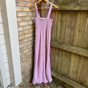 Free People Beach Homecoming Jumpsuit Linen Blend Wide Leg in Pink